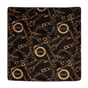 Black Gold Paris Chain Satin Square Scarf 20x20 Hair Neck Head Wrap